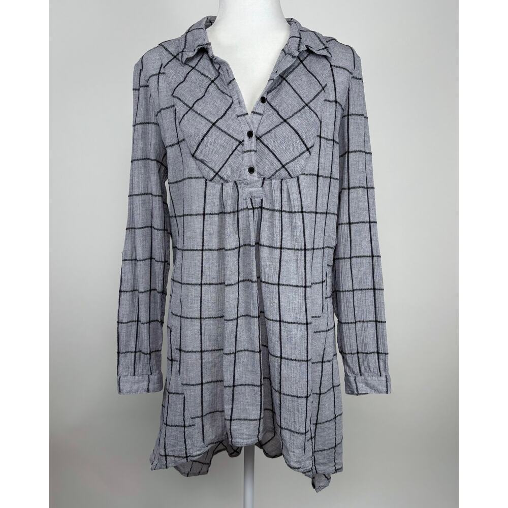 Sundance Gauzy Cotton Plaid Popover High Low Tunic Top Size Small